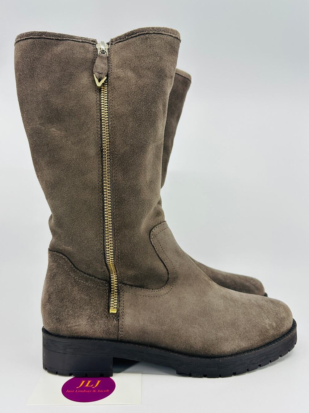 Vionic Women's Mica Grey Water Resistant Suede Mid Calf Zip Boots Size 6.5